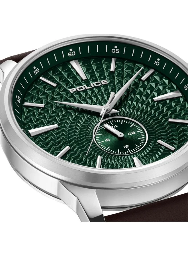Police Green Men's Jet Green Dial Genuine Leather Strap Analog Watch for Men, 44mm for Men | Best Price UAE